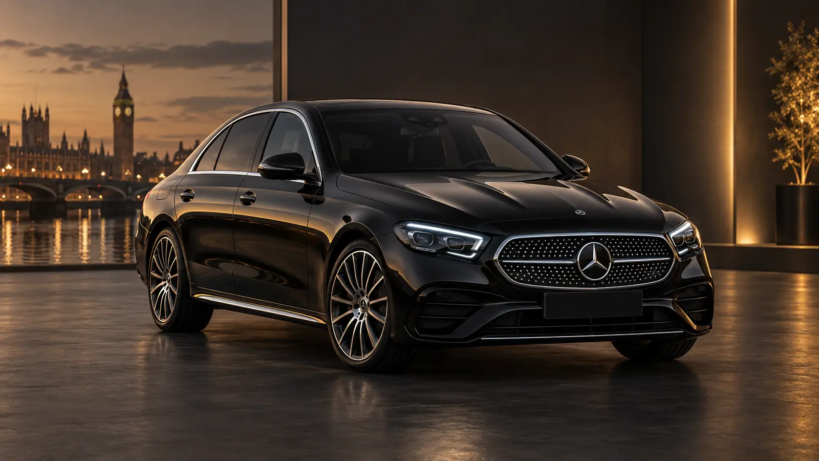Black Mercedes-Benz E-Class chauffeur car in London