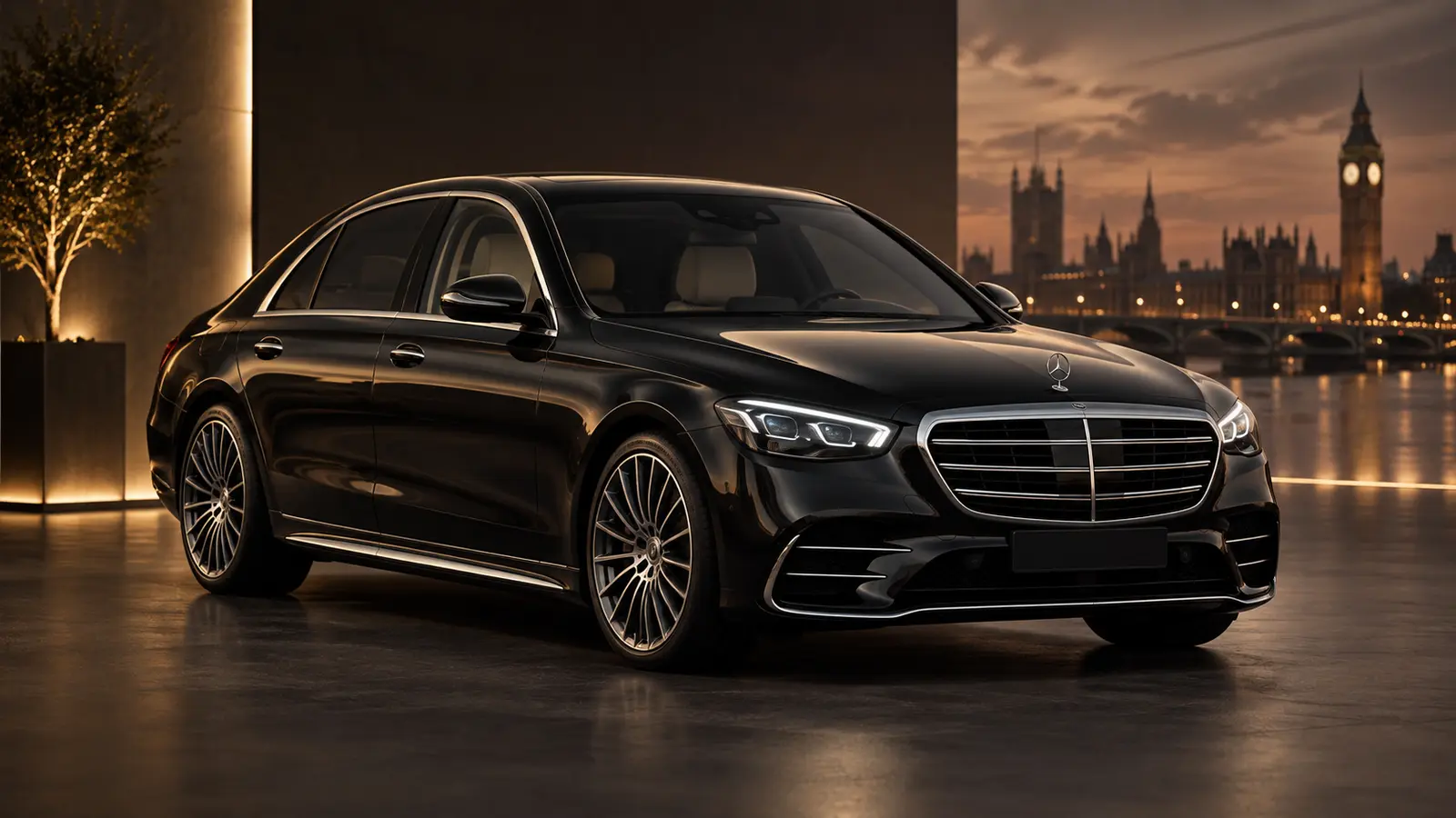 Black Mercedes-Benz S-Class luxury chauffeur car in London