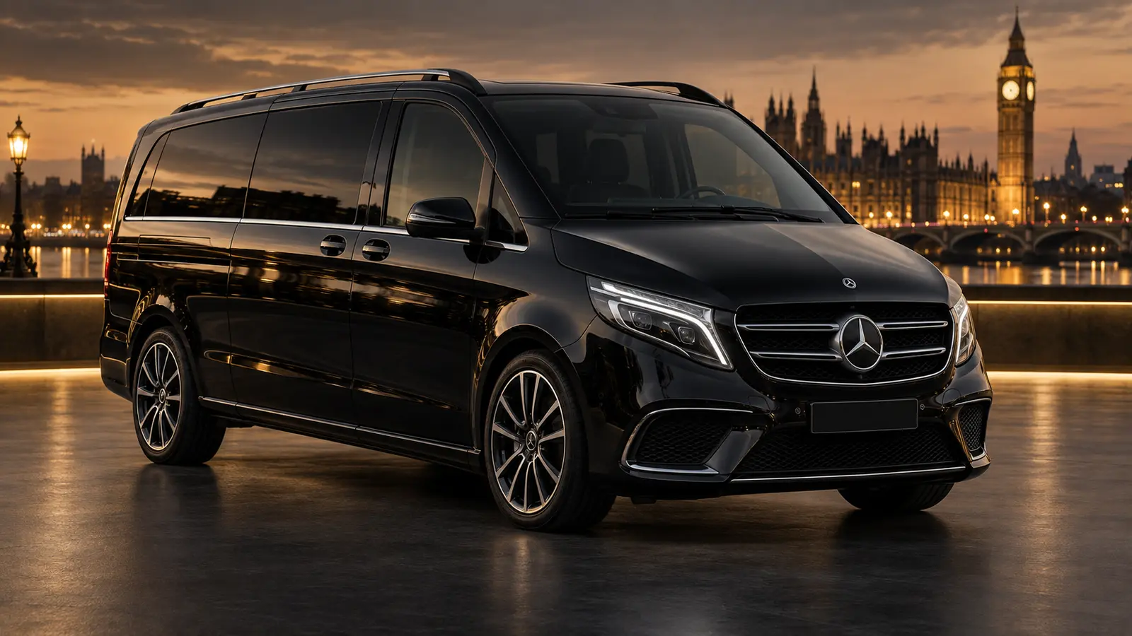 Black Mercedes-Benz V-Class luxury chauffeur MPV in London